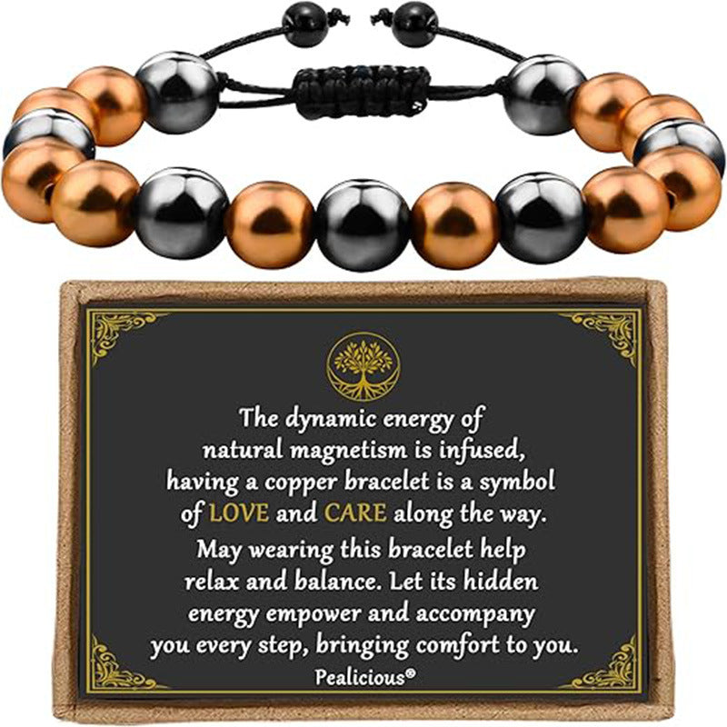 Unisex Adjustable Woven Bracelet with Obsidian and Tiger Eye, Geometric Heart Round Design