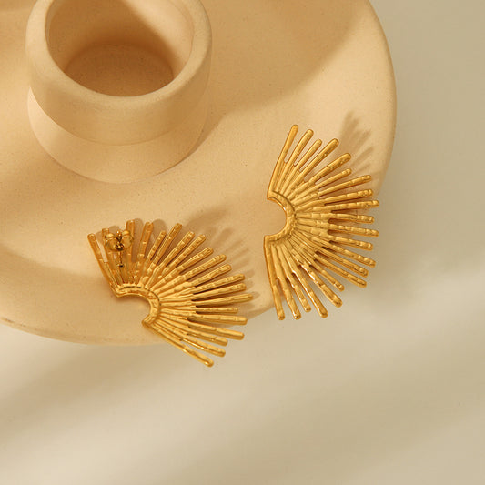 Fashion Geometric Fan Shape 18K Gold Plated Stainless Steel Statement Earrings for Women