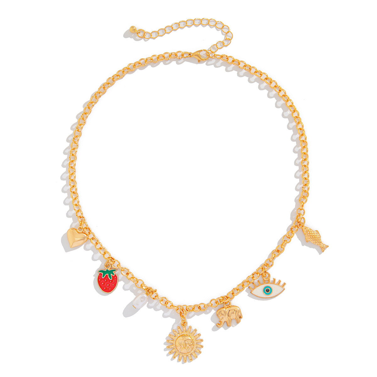 Collana Pendente a Cuore a Frutta in Metallo Minimalista Tonalità Fredda con Dettagli a Frange per Donna