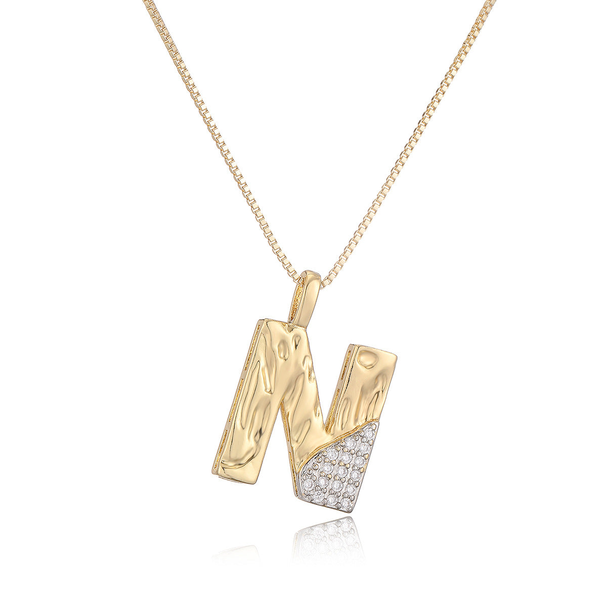 Minimalist Two-Tone Plated Cubic Zirconia Letter Pendant Necklace for Women with Box Chain