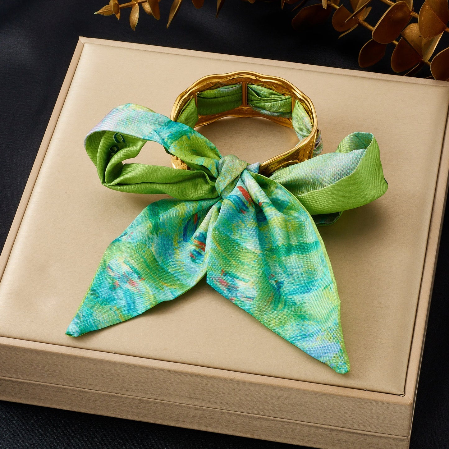 Elegant Leopard Print Floral Satin Bow Round Stainless Steel Bracelet