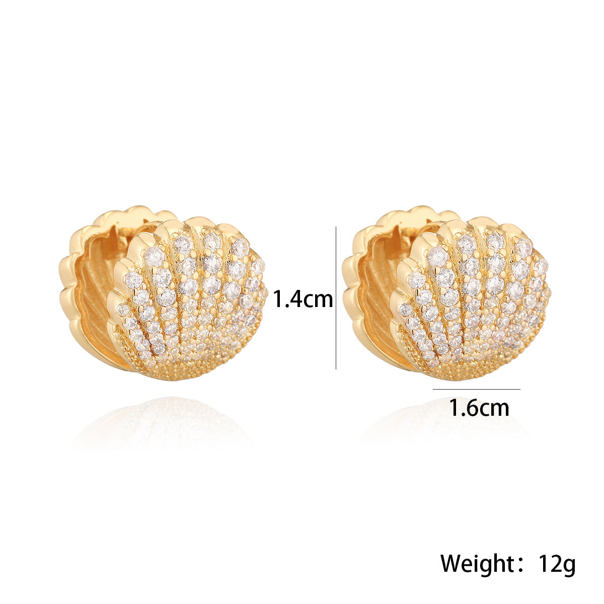 Pendientes Minimalistas de Cobre con Forma de Concha, Baño de Oro de 18K y Detalles de Circonita para Mujer