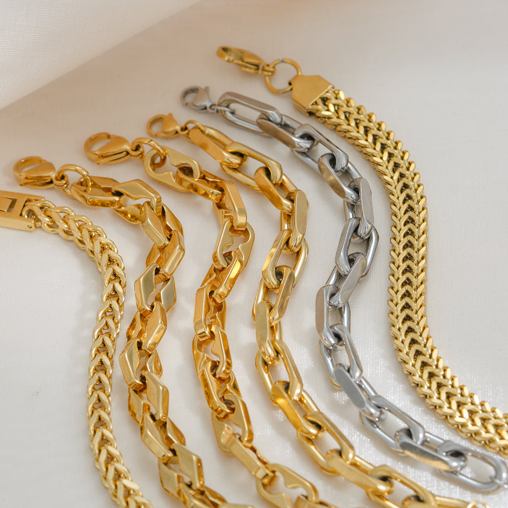 Bracciale Minimalista Cuban Link in Acciaio al Titanio Placcato Oro 18K per Donna e Uomo