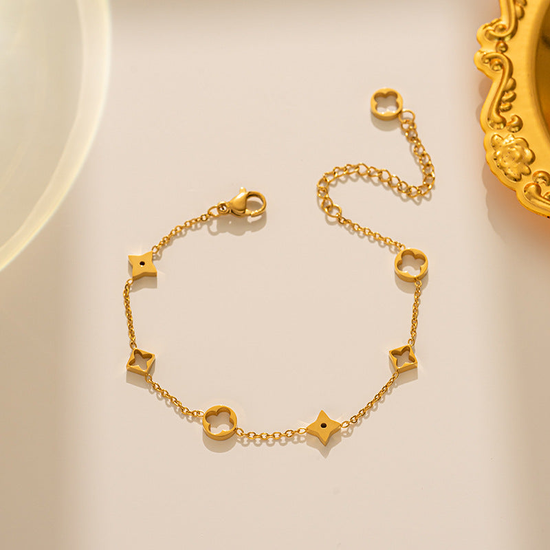 Bracciale minimalist in acciaio al titanio a forma di lettera per donna con finitura galvanizzata, accessorio di moda ipoallergenico