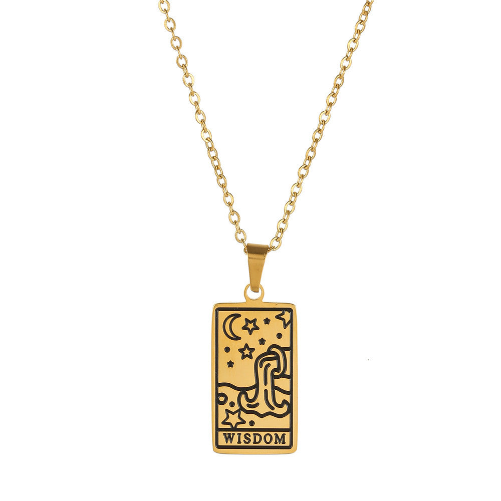 Minimalist Geometric Drip Oil Plated Titanium Steel Tarot Pendant Necklace with Cable Chain