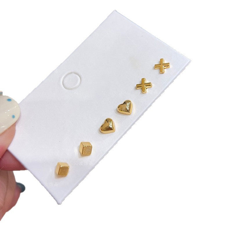 Orecchini a perno a forma di cuore con croce in lega elettroplaccata per donna con perni in argento sterling 925, minimalisti, alla moda, da indossare tutti i giorni
