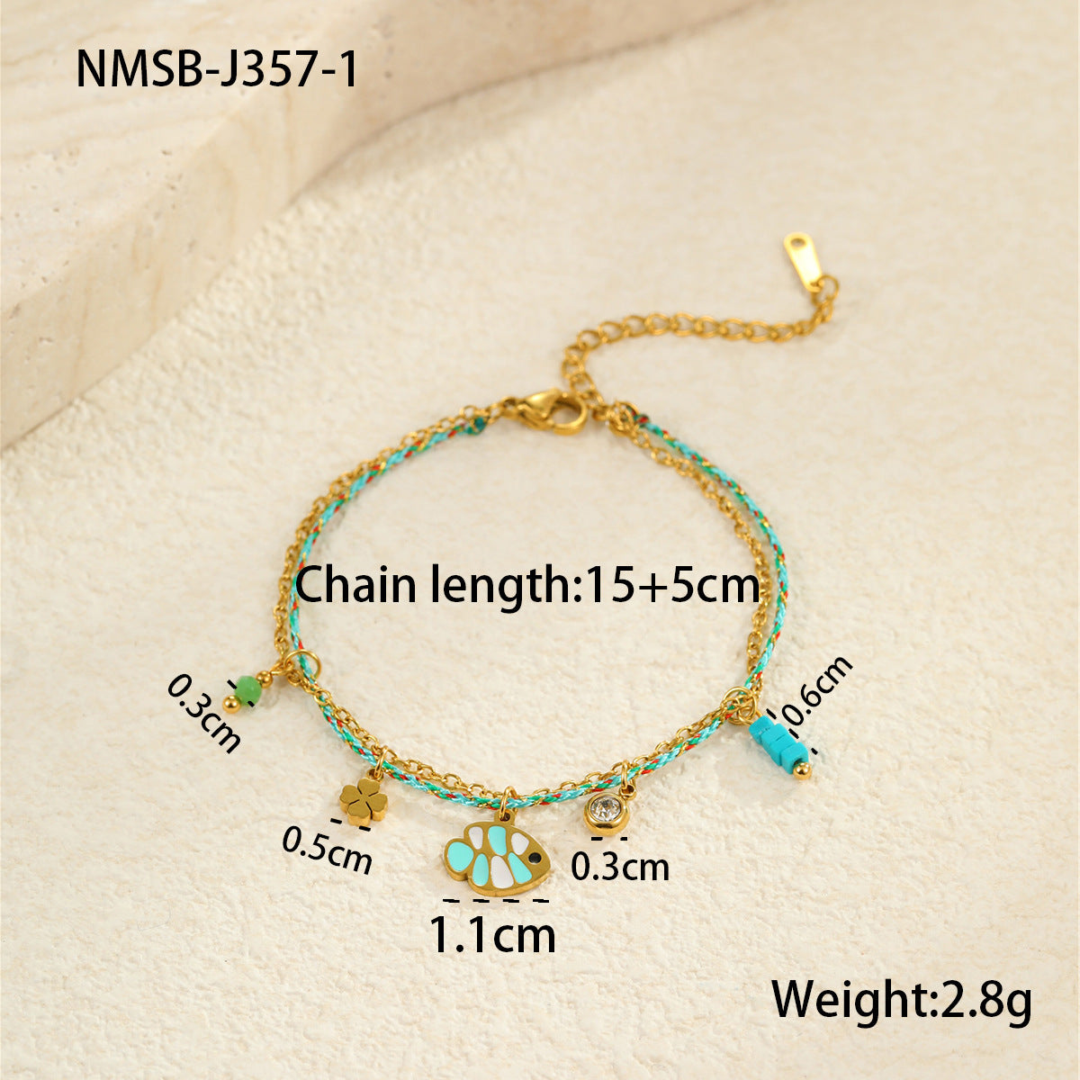 Fashionable Ocean-Inspired Braided Stainless Steel Bracelet with 18K Gold Plating and Zirconia Fish Pendant for Women