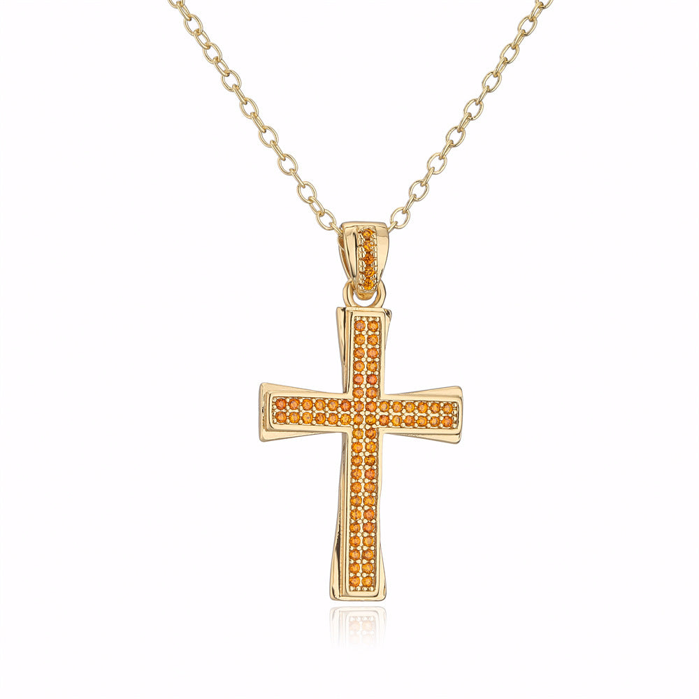 Collana con Ciondolo Geometrico Vintage da Donna con Base in Rame Placcata Oro 18K e Intarsi in Zirconi Colorati