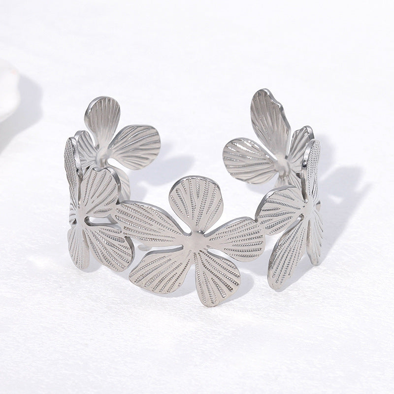 Bracciale Minimalista a Forma di Petalo in Acciaio Inossidabile Placcato Oro 18K da Donna, Gioielli Ipoallergenici in Acciaio al Titanio