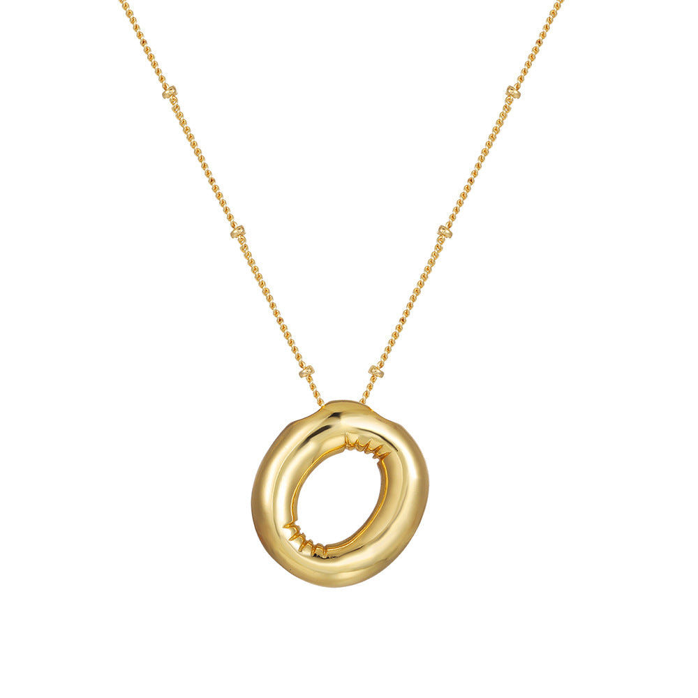 18K Gold Plated Heart Letter Necklace Minimalist Polished Brass Pendant Cable Chain for Women