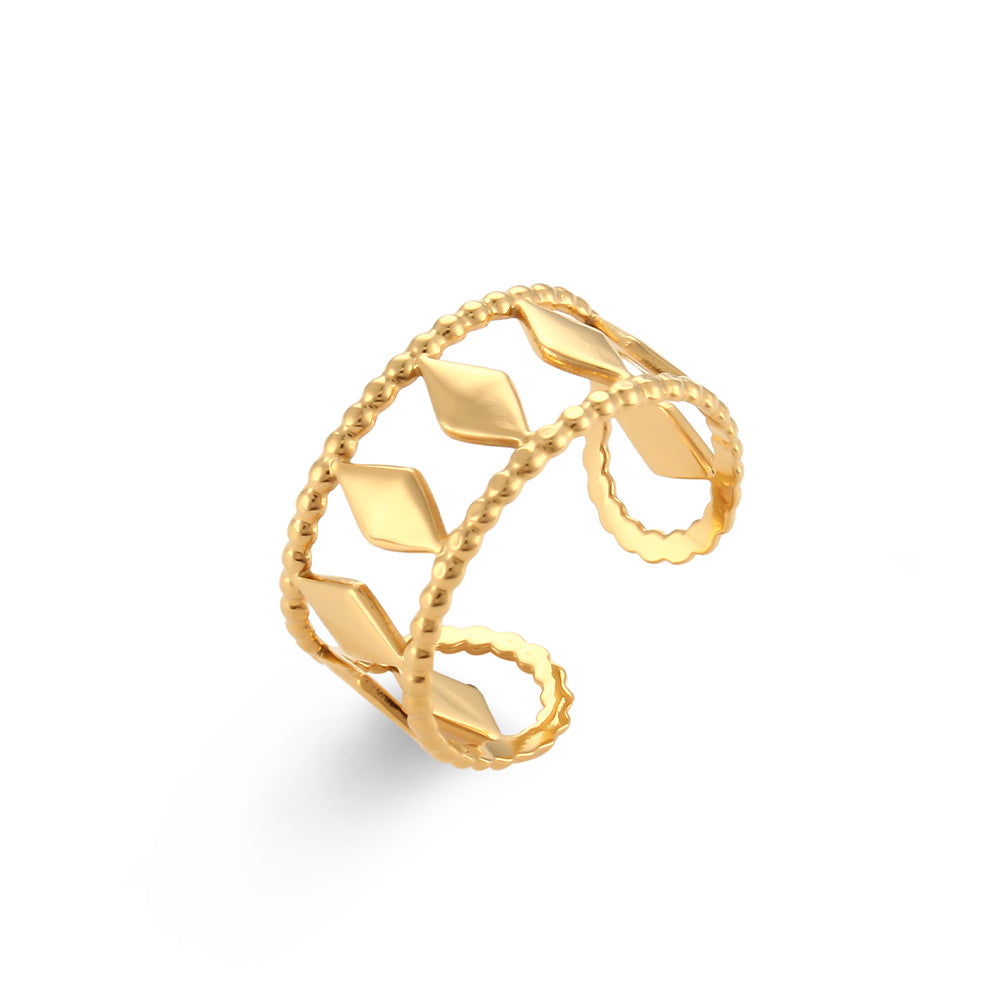 Fashion Geometric Open Adjustable Ring 18K Gold Plated Stainless Steel for Women
