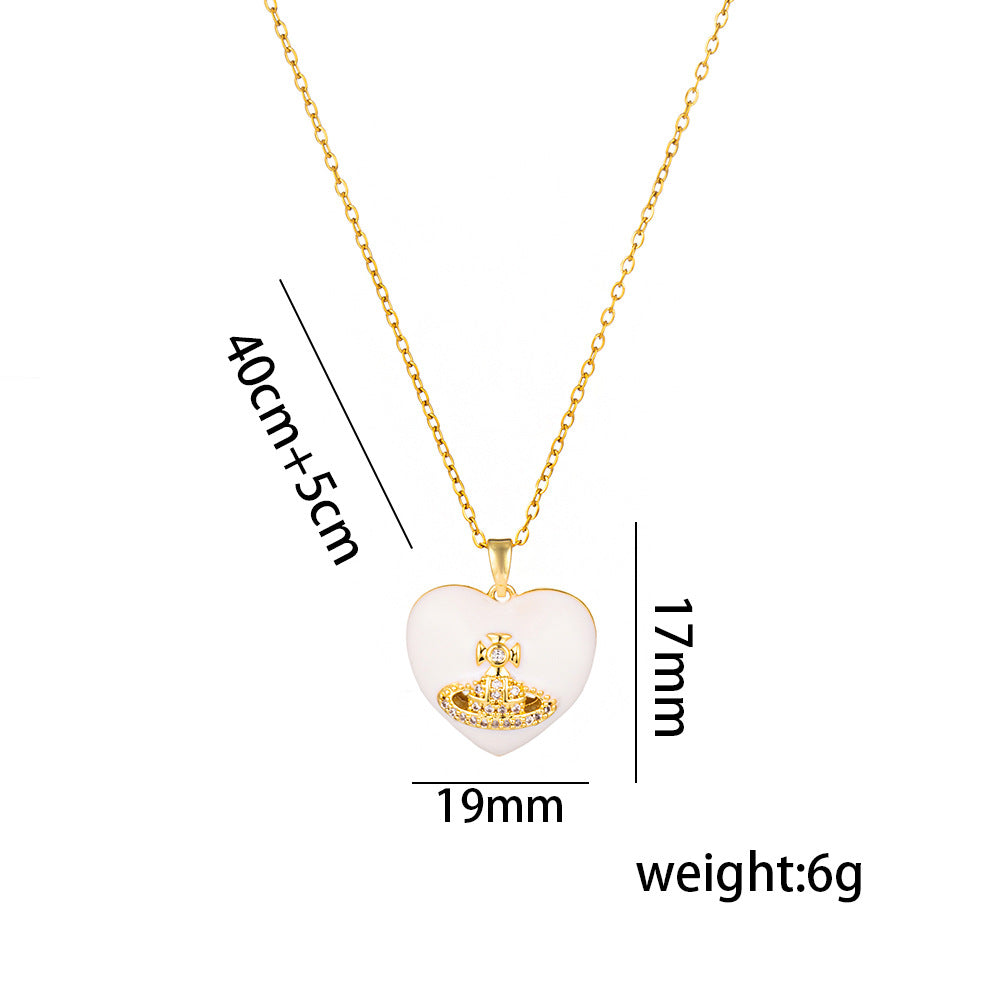 Collana con pendente a cuore minimalista da donna in acciaio al titanio con intarsio in strass e finitura placcata, elegante catena clavicola