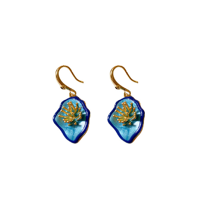 Pendientes florales geométricos vintage con incrustaciones de circonita y esmalte para mujer