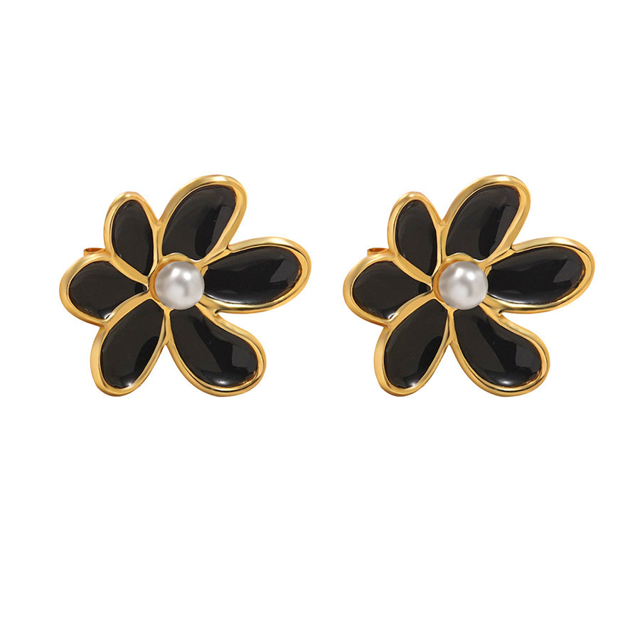 Orecchini pendenti vintage in acciaio inossidabile con perle e decorazione floreale a goccia