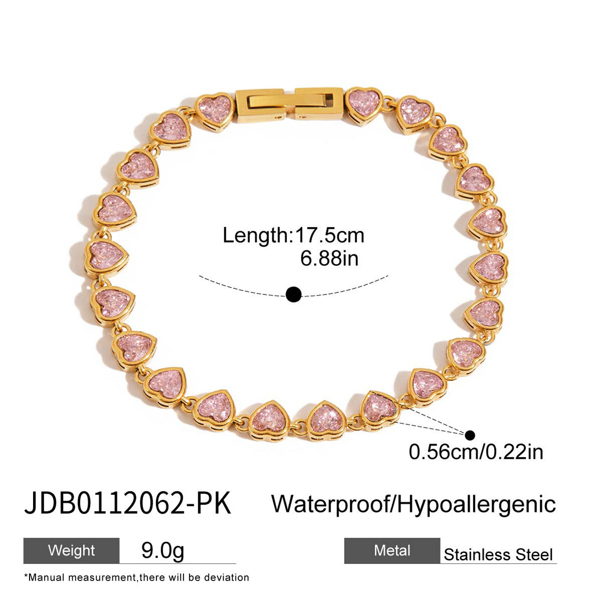 Luxury Elegant Heart Star Titanium Steel Cubic Zirconia Bracelet Plated
