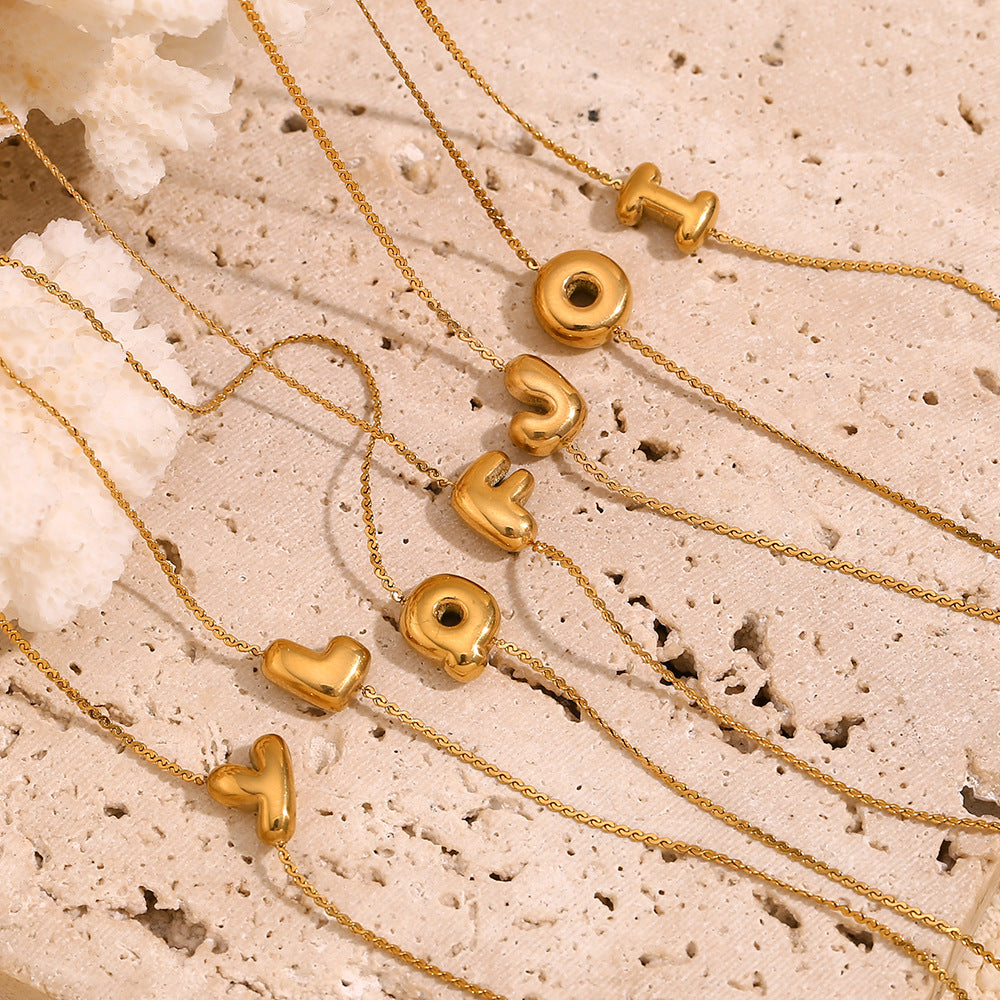 Pulsera de Burbujas para Mujer de Acero Inoxidable con Letra S Minimalista y Chapado en Oro de 18K