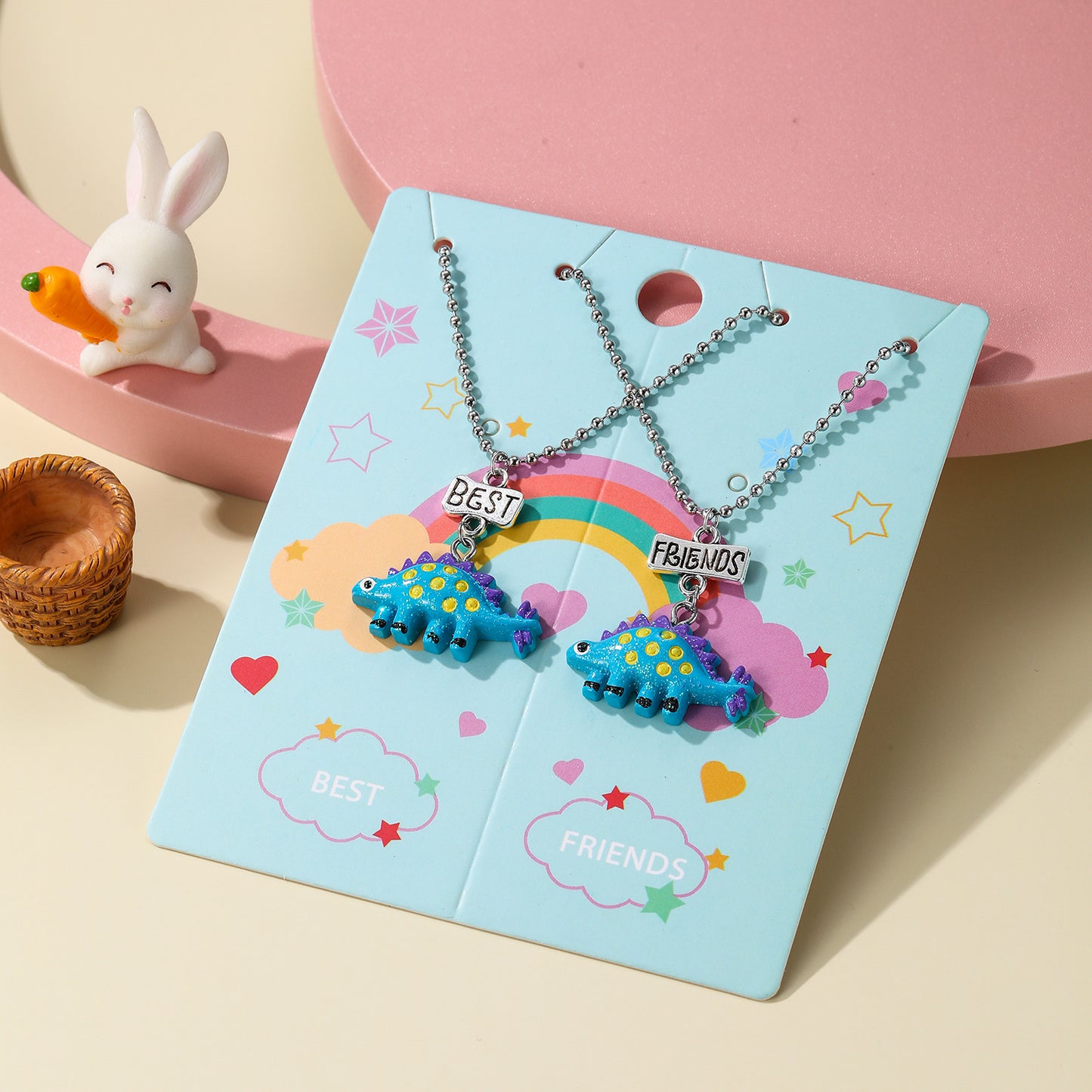 Collana con ciondolo unicorno fumetto per bambini, girocollo con ciondolo animale in argilla morbida con catena di perline