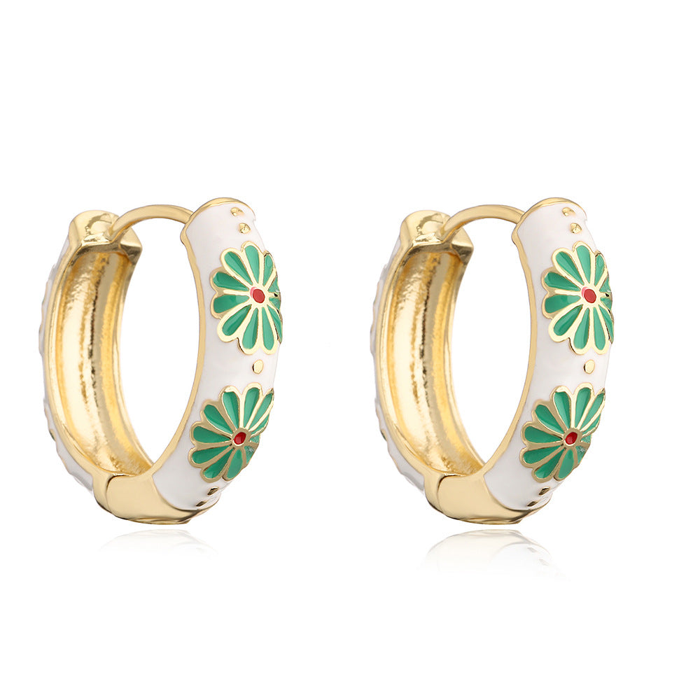 Retro Geometric Copper Earrings with Gold Plating for Women Candy-Colored Enamel Finish