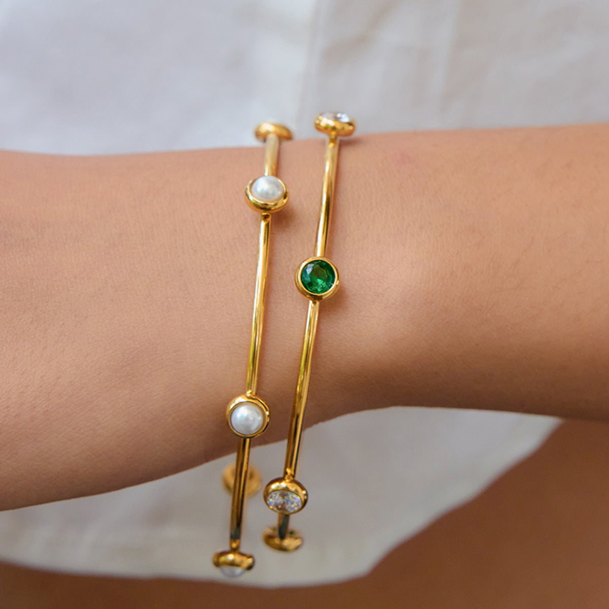 18K Gold Plated Stainless Steel Pearl Bracelet for Women