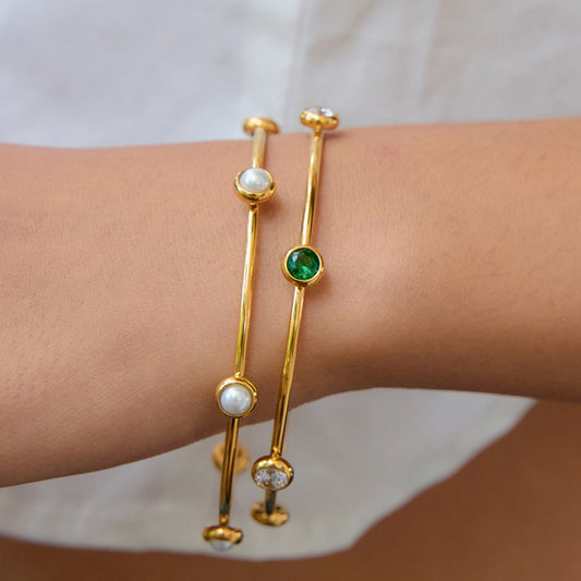 18K Gold Plated Stainless Steel Pearl Bracelet for Women