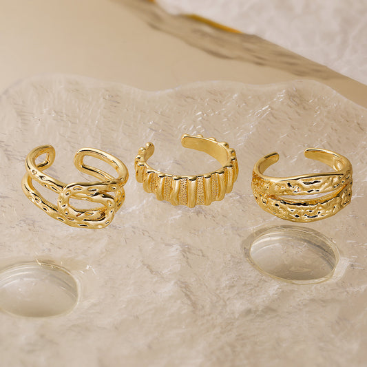 Minimalist Geometric Open-Ended Copper Ring with 18K Gold Plating for Women