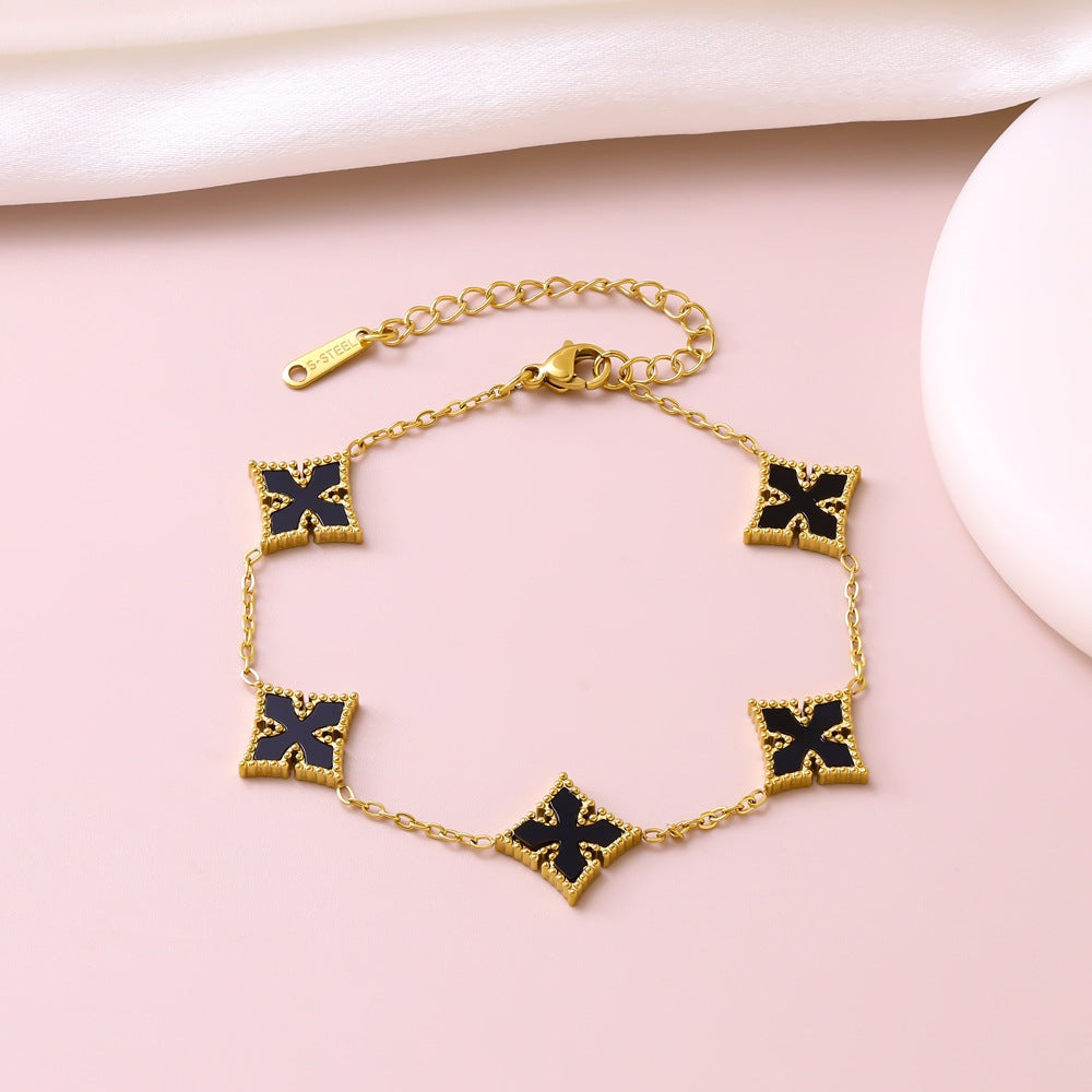 Bracciale Minimalista Elegante in Acciaio Inossidabile Placcato Oro 18K a Cuore Geometrico Floreale