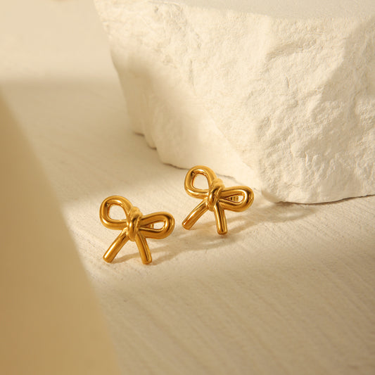Luxury 18K Gold Plated Stainless Steel Bow Knot Geometric Stud Earrings for Women