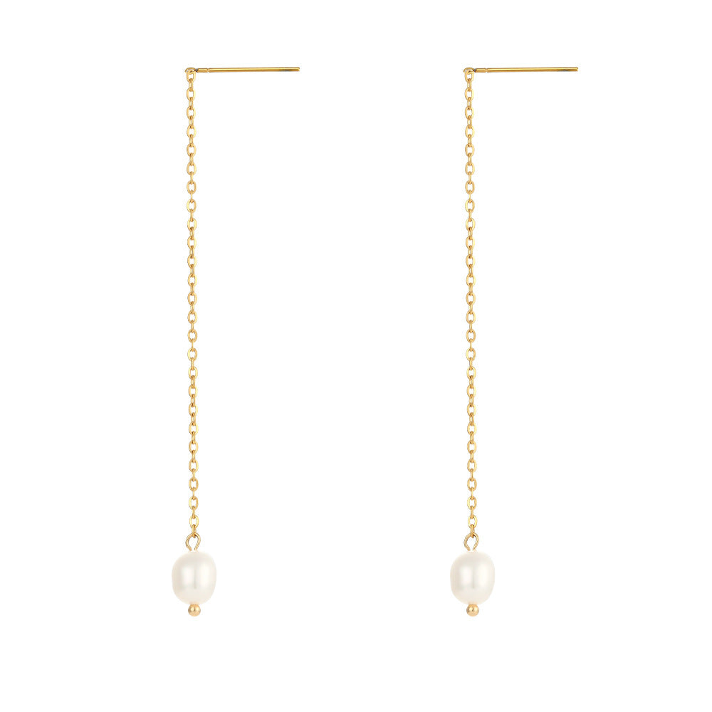Collana da donna alla moda geometrica in acciaio inossidabile placcato con ciondolo a perla, catena ondulata e perla d'acqua dolce