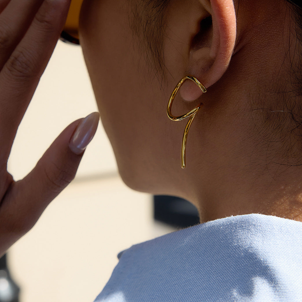 Orecchini a perno da donna in acciaio al titanio, stile linea geometrica, con placcatura in oro PVD sottovuoto, perni ipoallergenici in acciaio inossidabile