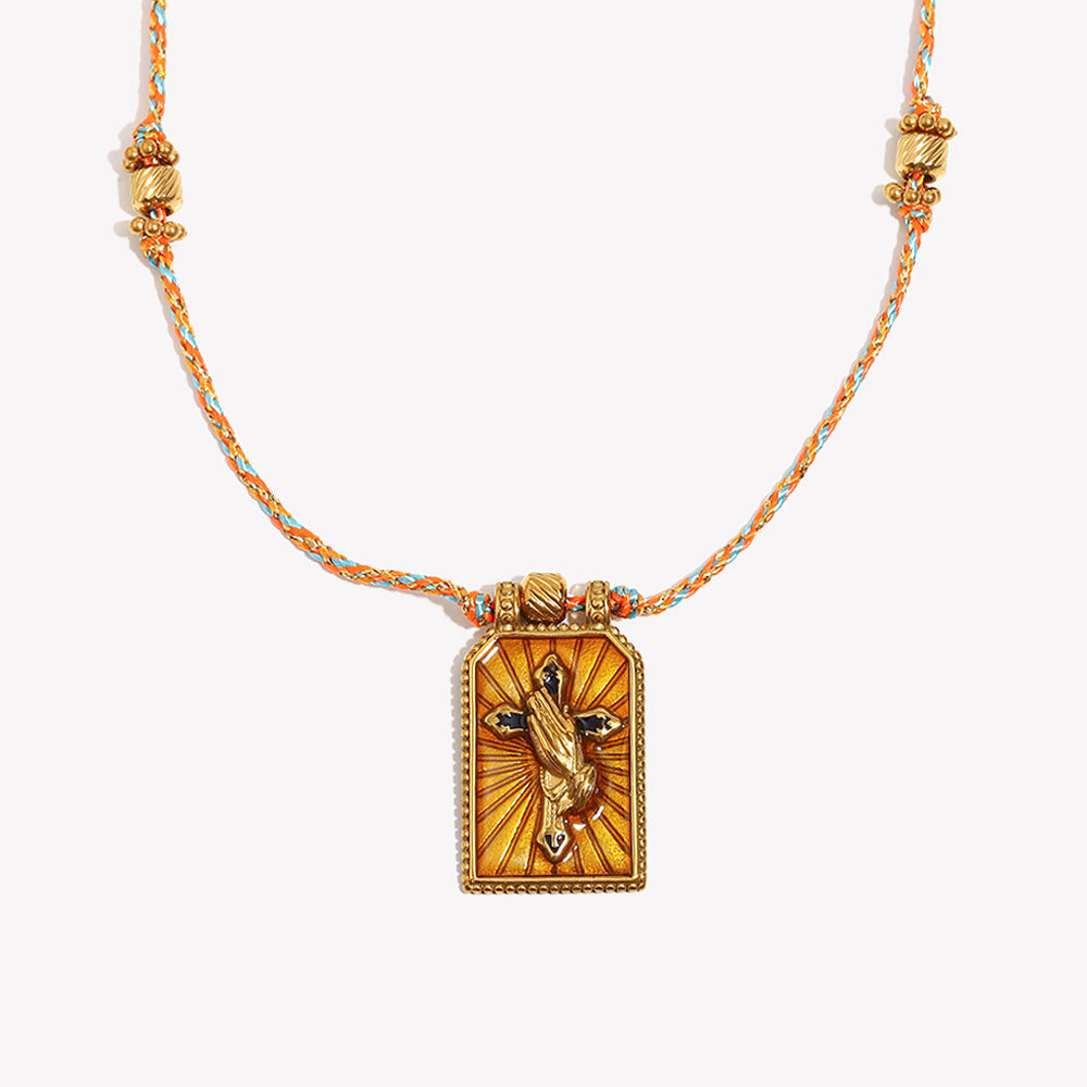 Minimalist Geometric Stainless Steel Cross Pendant Necklace with 18K Gold Plating and Enamel Finish for Women