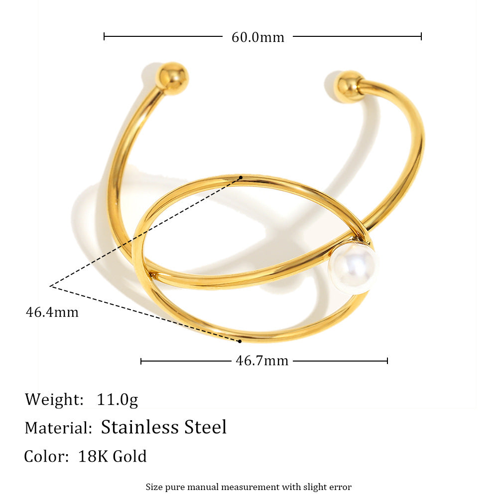 Bracciale minimalista a triplo strato in acciaio inossidabile con placcatura in oro 18 carati, design floreale impreziosito da perle e dettaglio a linea annodata per donna