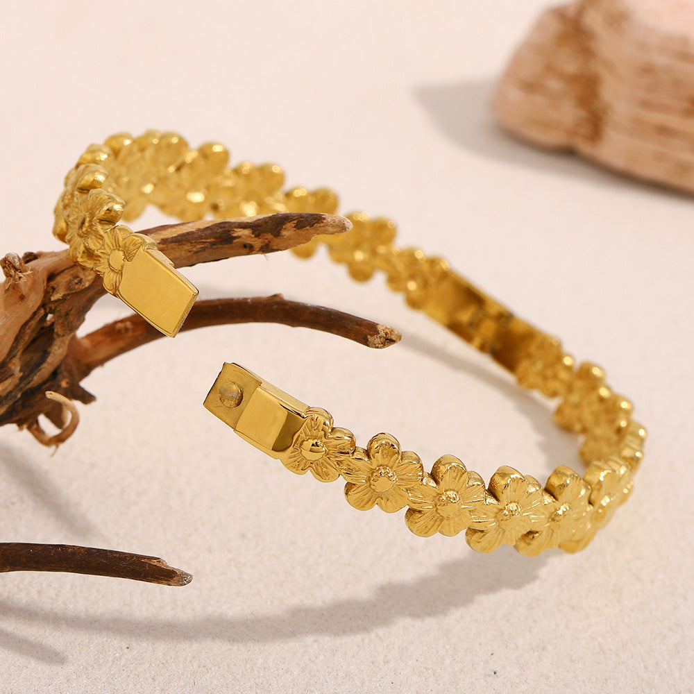 Bracciale da Donna in Acciaio Inossidabile Floreale Ispirato al Vintage con Placcatura in Oro 18K Finitura Bicolore
