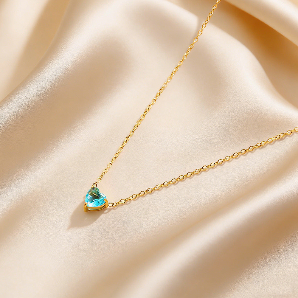 Elegante collana da donna in acciaio inossidabile placcato a forma di cuore con pietra natale di dicembre
