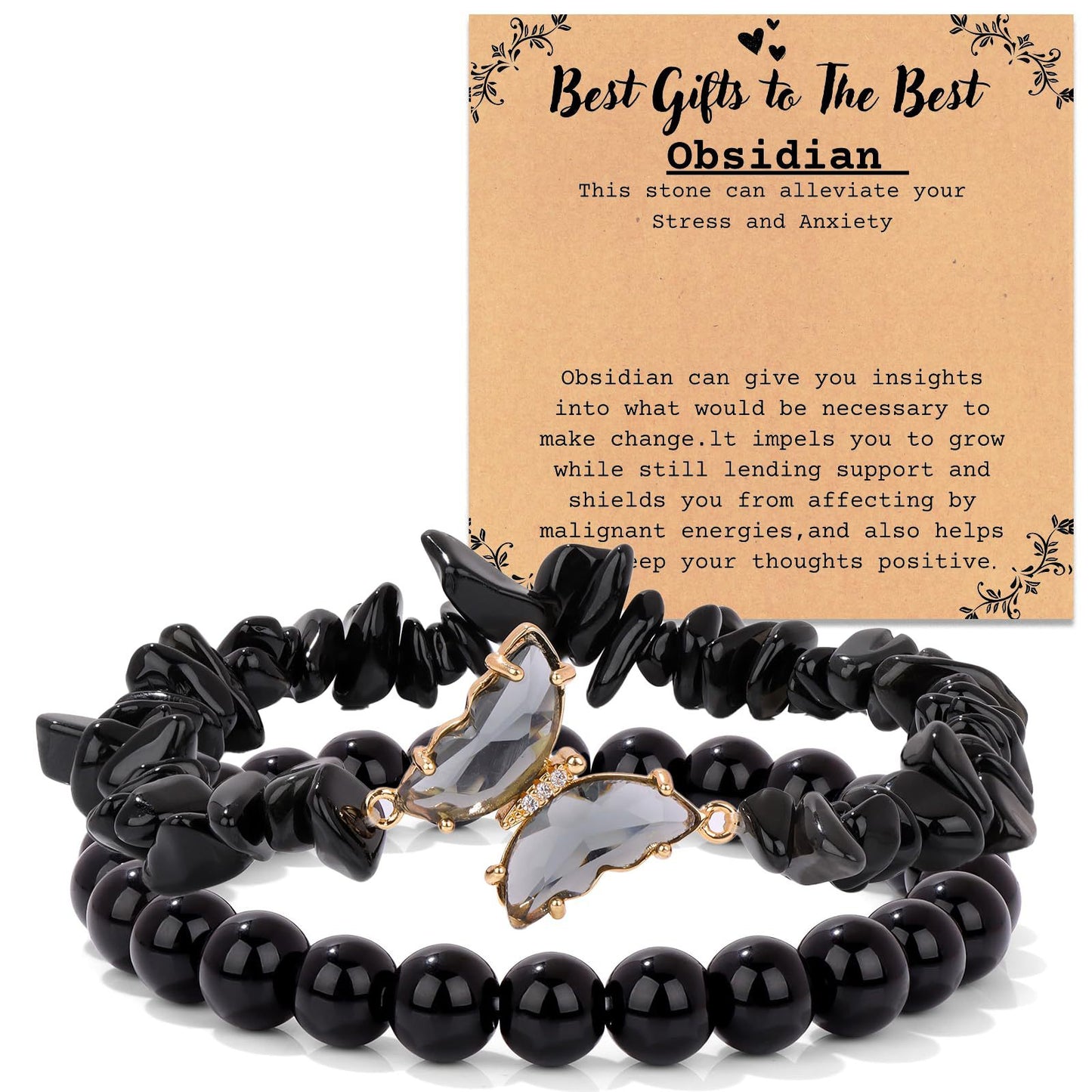 Minimalist Butterfly Crystal Beaded Bracelet Charm Bar Set
