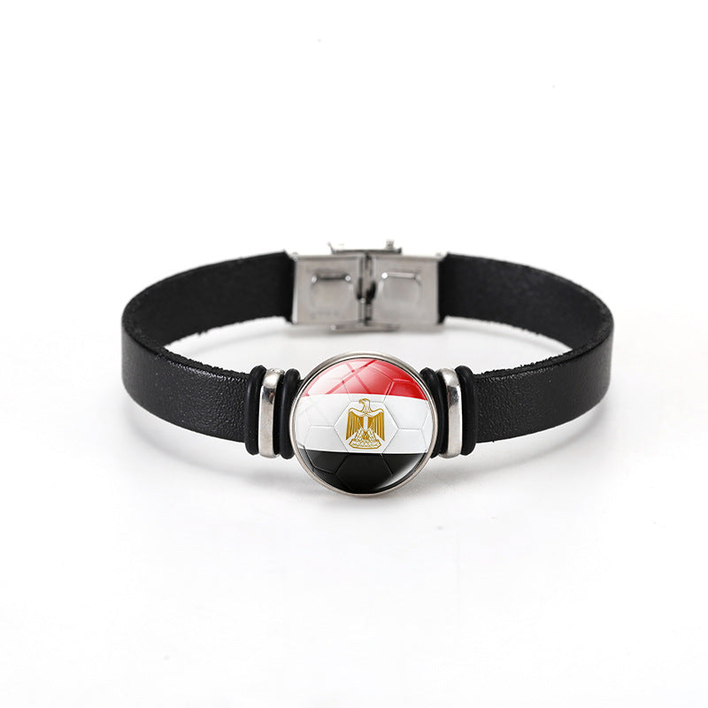 Unisex Geometric Round Leather Bracelet with Snap Button