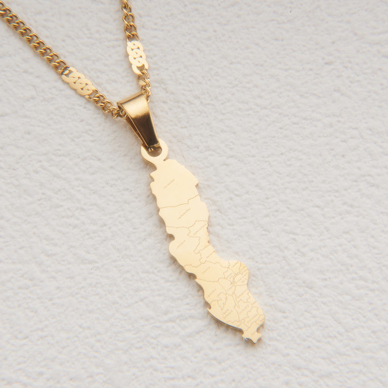 Minimalist Map City Pendant Necklace for Unisex in Stainless Steel with Titanium Steel Charm and Electroplated Finish