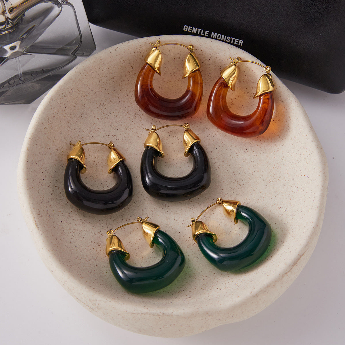 Pendientes de aro geométricos minimalistas de acero inoxidable para mujer con acabado chapado