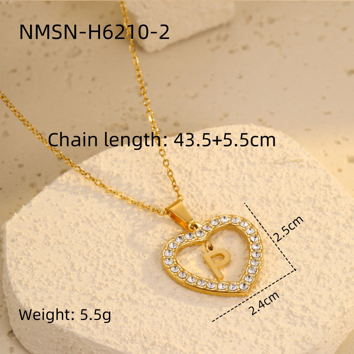 Fashionable Heart-Shaped Stainless Steel Necklace with 18K Gold Plating and Zircon Inlay for Women
