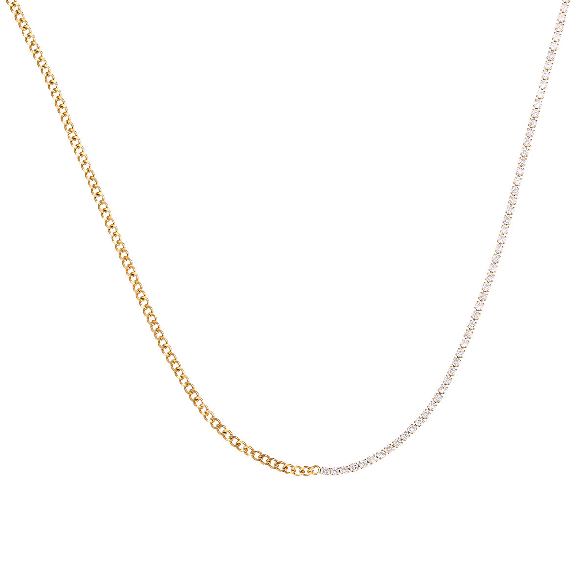 Collana geometrica minimalista da donna in acciaio inossidabile con intarsio in zirconi e placcatura in oro 18K