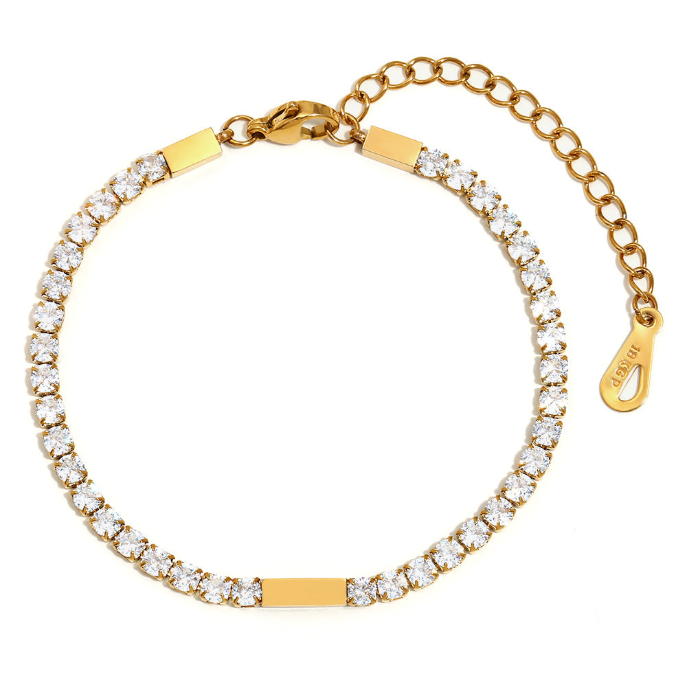 Fashionable Minimalist Geometric Stainless Steel Plated 18K Gold 3mm Cubic Zirconia Bracelet for Women