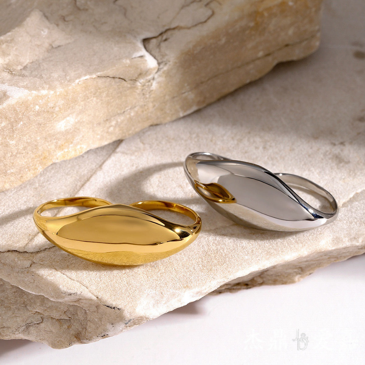 18K Gold Plated Stainless Steel Double Finger Ring Asymmetric Design