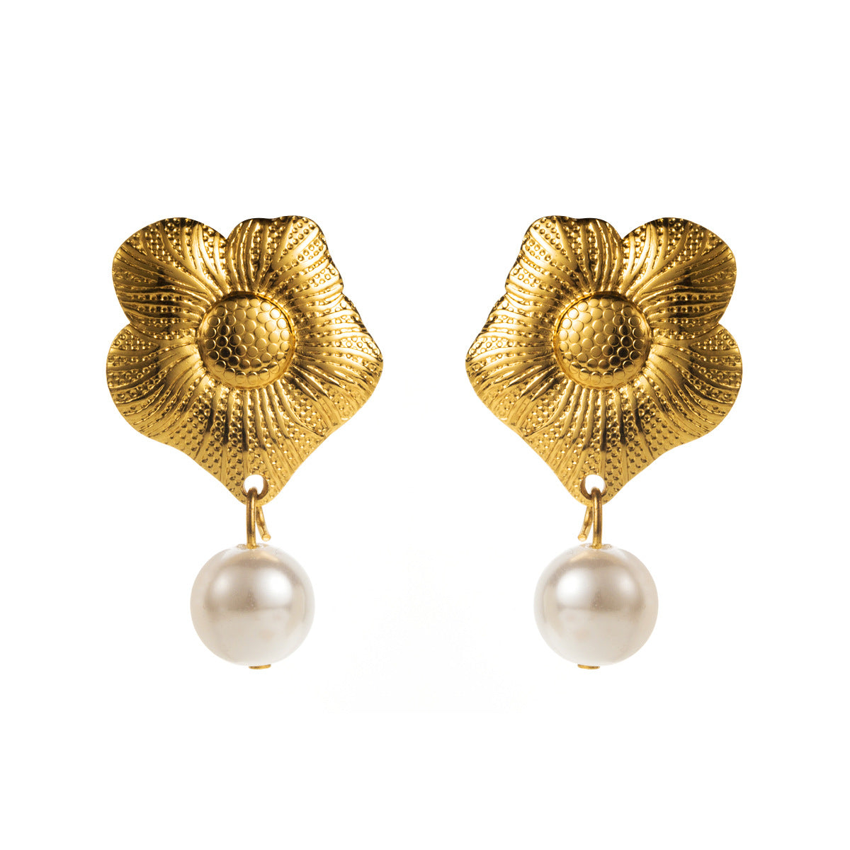 Orecchini da donna alla moda in acciaio inossidabile con geometria, placcatura in oro e dettagli in perle