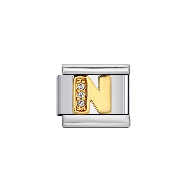 Gold Plated Stainless Steel Letter Charm Bar Bracelet DIY Modular Detachable Unisex