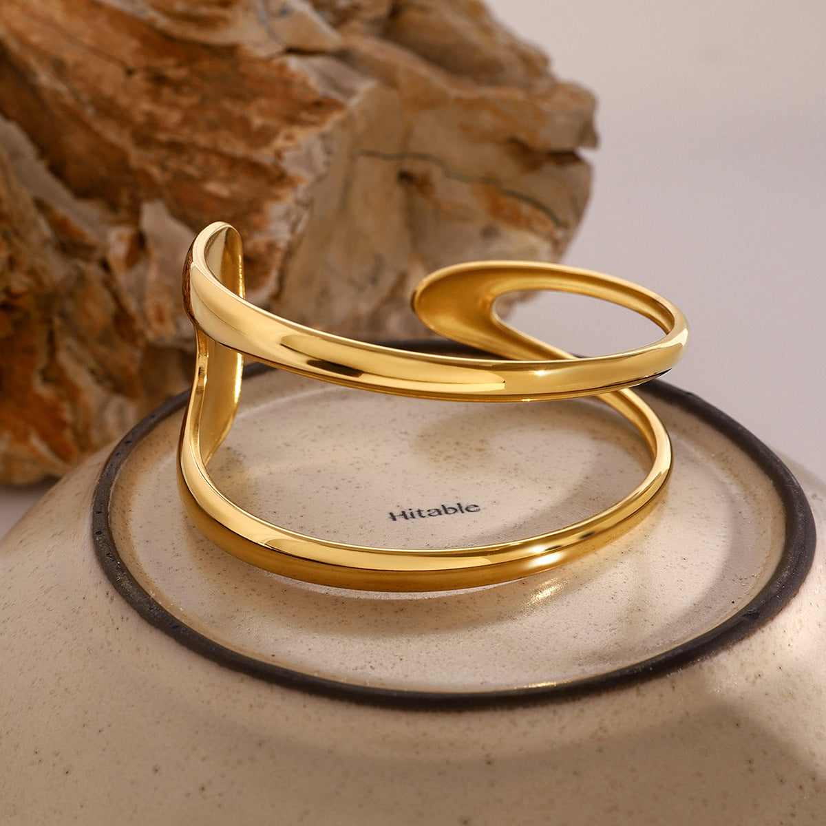Geometric Plated Stainless Steel Cuff Bracelet for Women