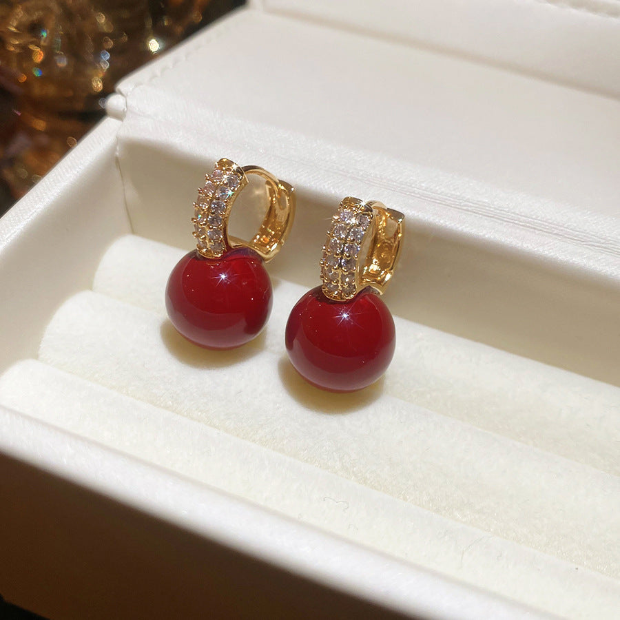 Elegant Vintage-Style Resin Stud Earrings with Cubic Zirconia Accents Round Geometric Design for Women