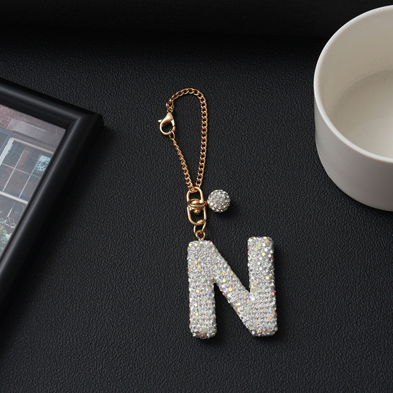 Luxury Rhinestone Letter Pendant Resin Charm for Car Cup Chain