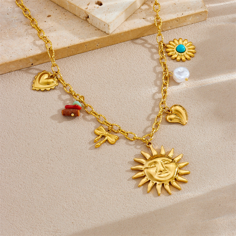 Stainless Steel Plated Star and Shell Pendant Necklace with Cable Chain for Women