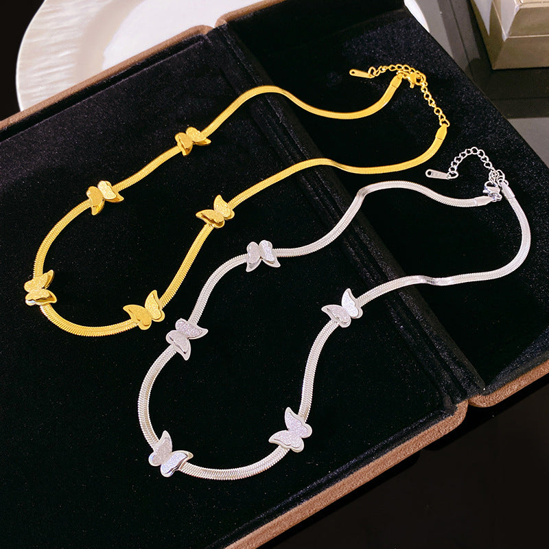 Sweet Matte Butterfly Titanium Steel Snake Chain Necklace