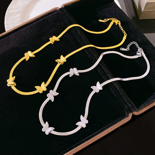 Sweet Matte Butterfly Titanium Steel Snake Chain Necklace