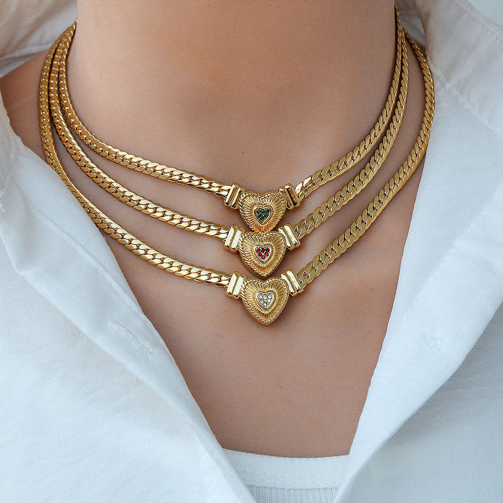 Collana da donna a catena cubana in acciaio al titanio placcato oro 18 carati con pendente a forma di cuore e elettrocardiogramma, stile Hip Hop